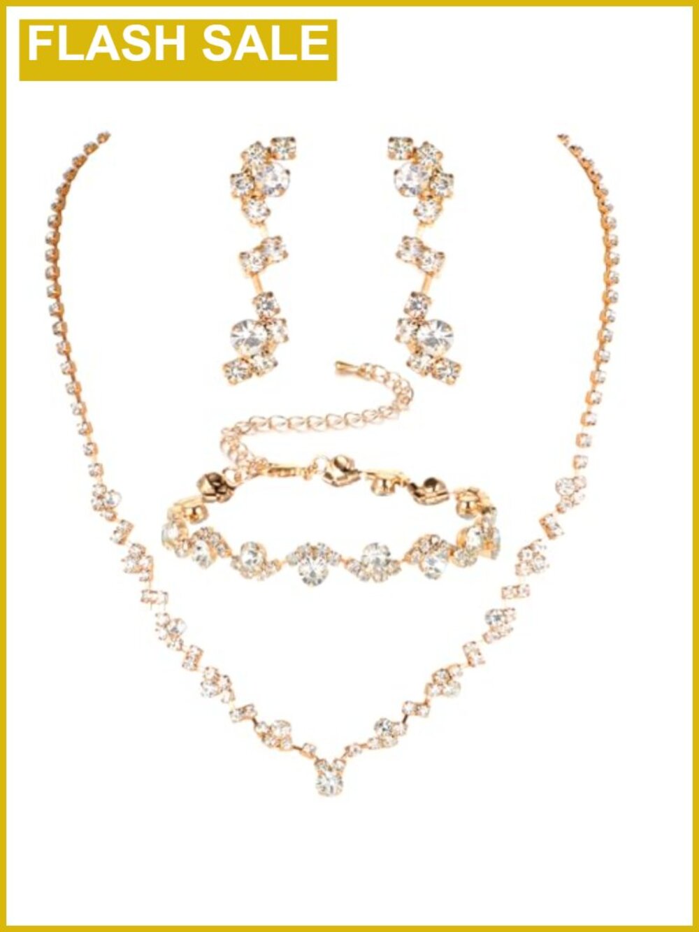 Rhinestone Crystal Necklace Bracelet Earrings Set Copper Jewelry Set